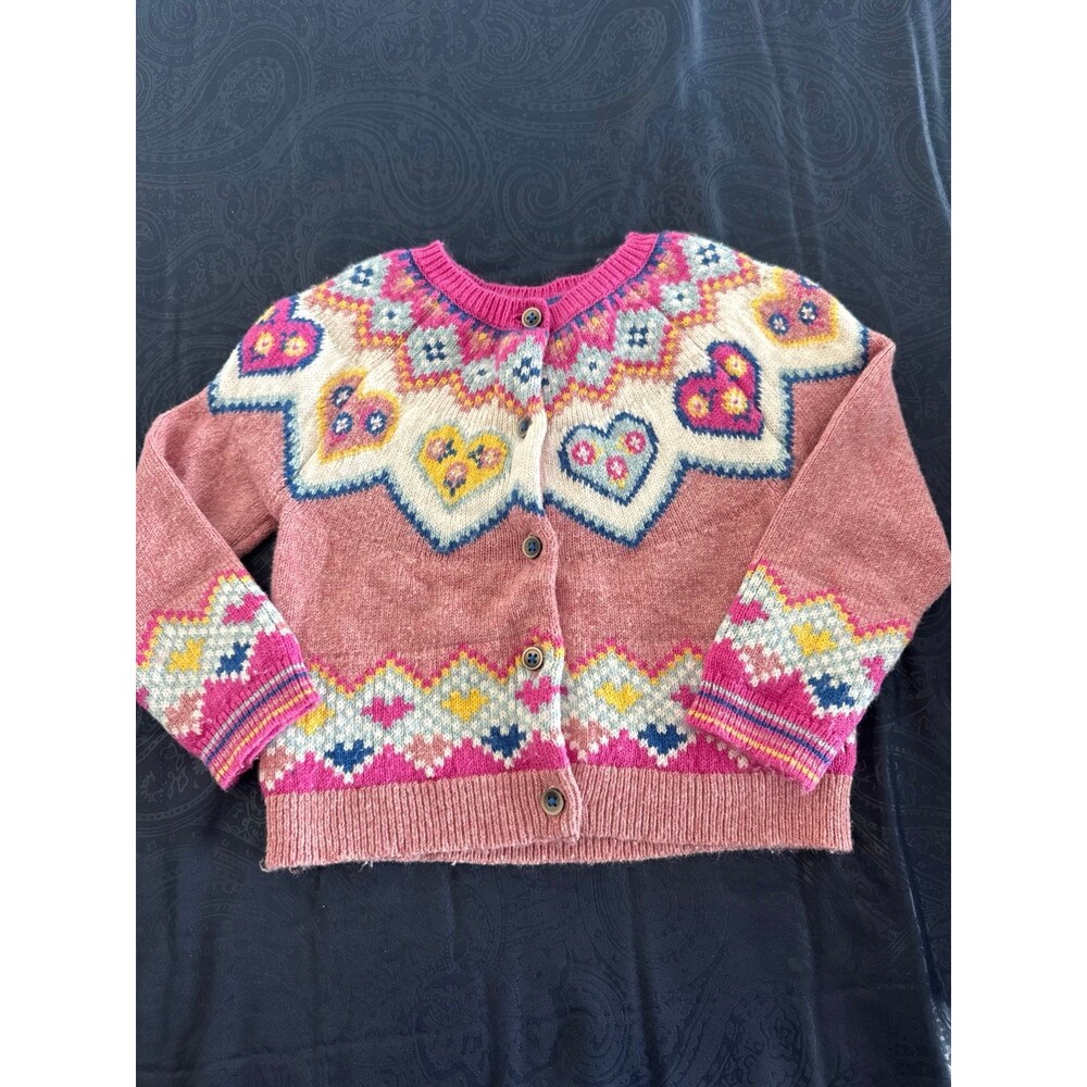 Mini Boden Girls Fair Isle Heart Cardigan Sweater